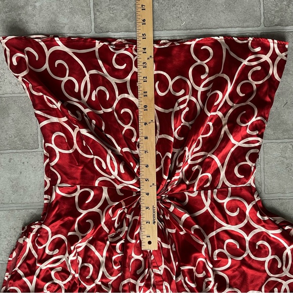 Anne Klein red silk blouse white swirl pattern sinched waist y2k women’s 4 - Picture 4 of 8